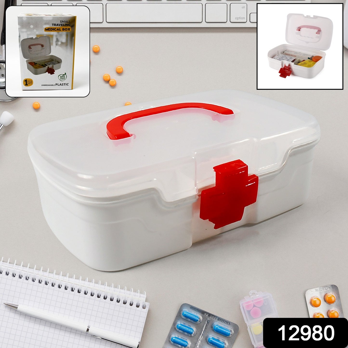 3 Compartment Medical Box 1 Piece Indoor Outdoor Medical Utility Medicine Storage Box Detachable Tray Medical Box Multi Purpose Regular Medicine First Aid Box With Handle Transparent Lid Color Box