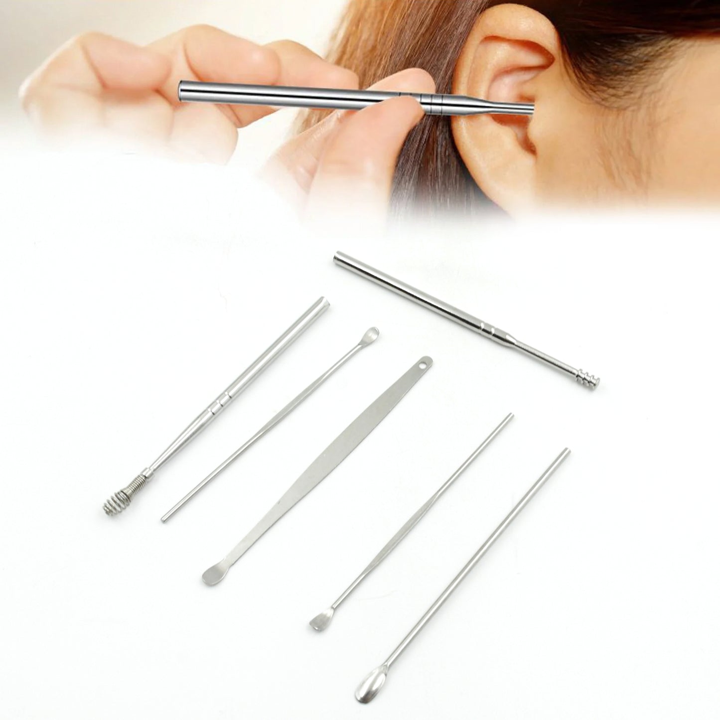 6pcs Ear Wax Removal Kit With Keychain Holder Ear Cleansing Tool Set Ear Curette Ear Wax Remover Tool For Outdoor Camping Travel Picnic (6 Pc)