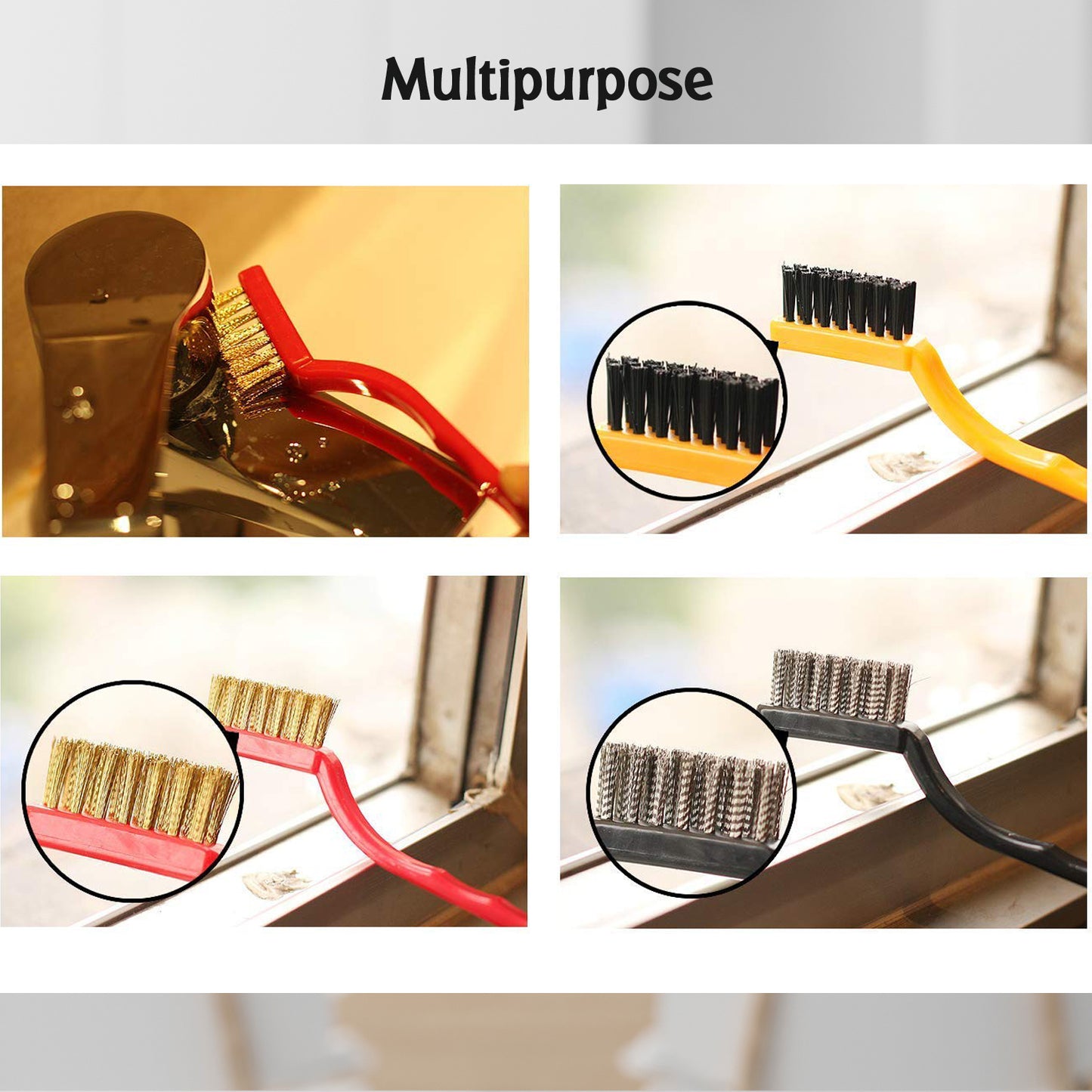 3pc Mini Wire Brush Set Brass Nylon Stainless Steel Bristles Household Cleaning Brush For Gas Stove Smoke Machine Tool Burner Tiles Tap Rust Removal Welding Slag Dirt Paint Scrubbing.