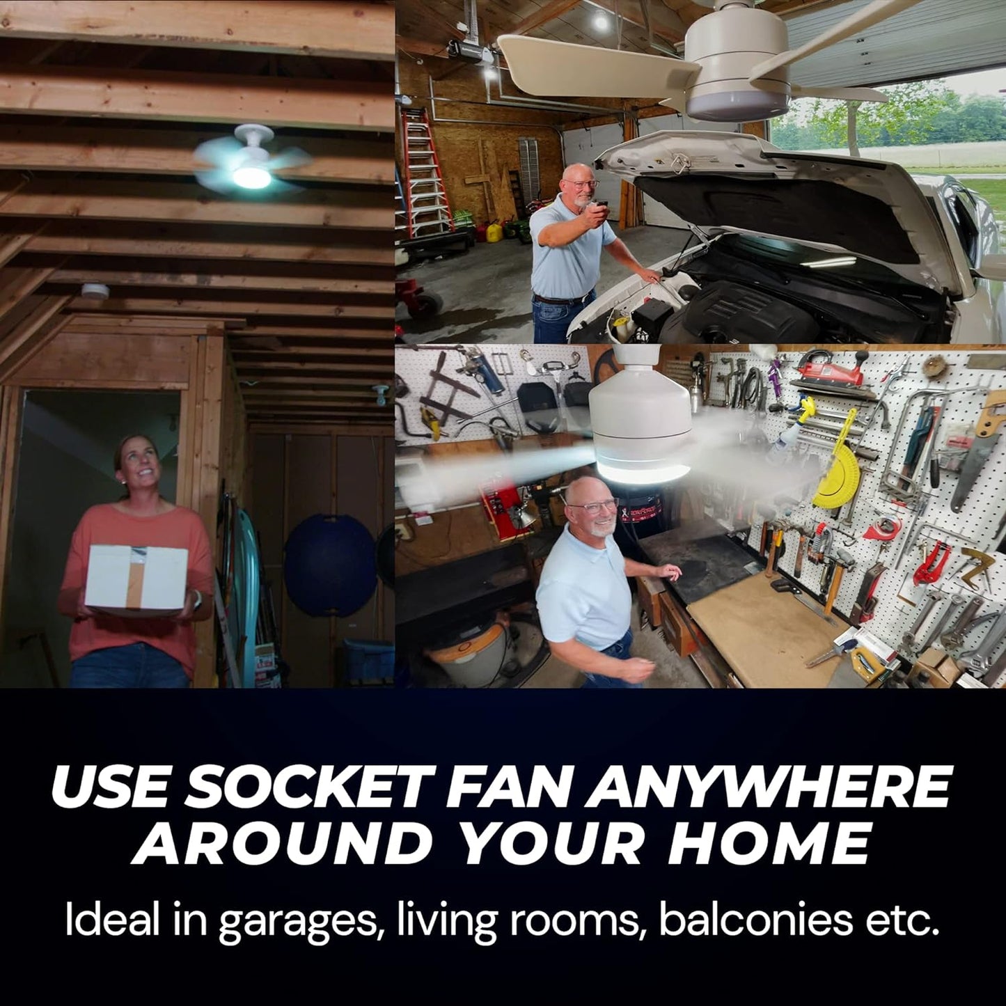Socket Fan Light Original - Cool Light Led Ceiling Fans With Lights And Remote Control Replacement For Lightbulb - Bedroom Kitchen Living Room1000 Lumens 5000 Kelvins Cool Leds (Remote Battery Not Included)