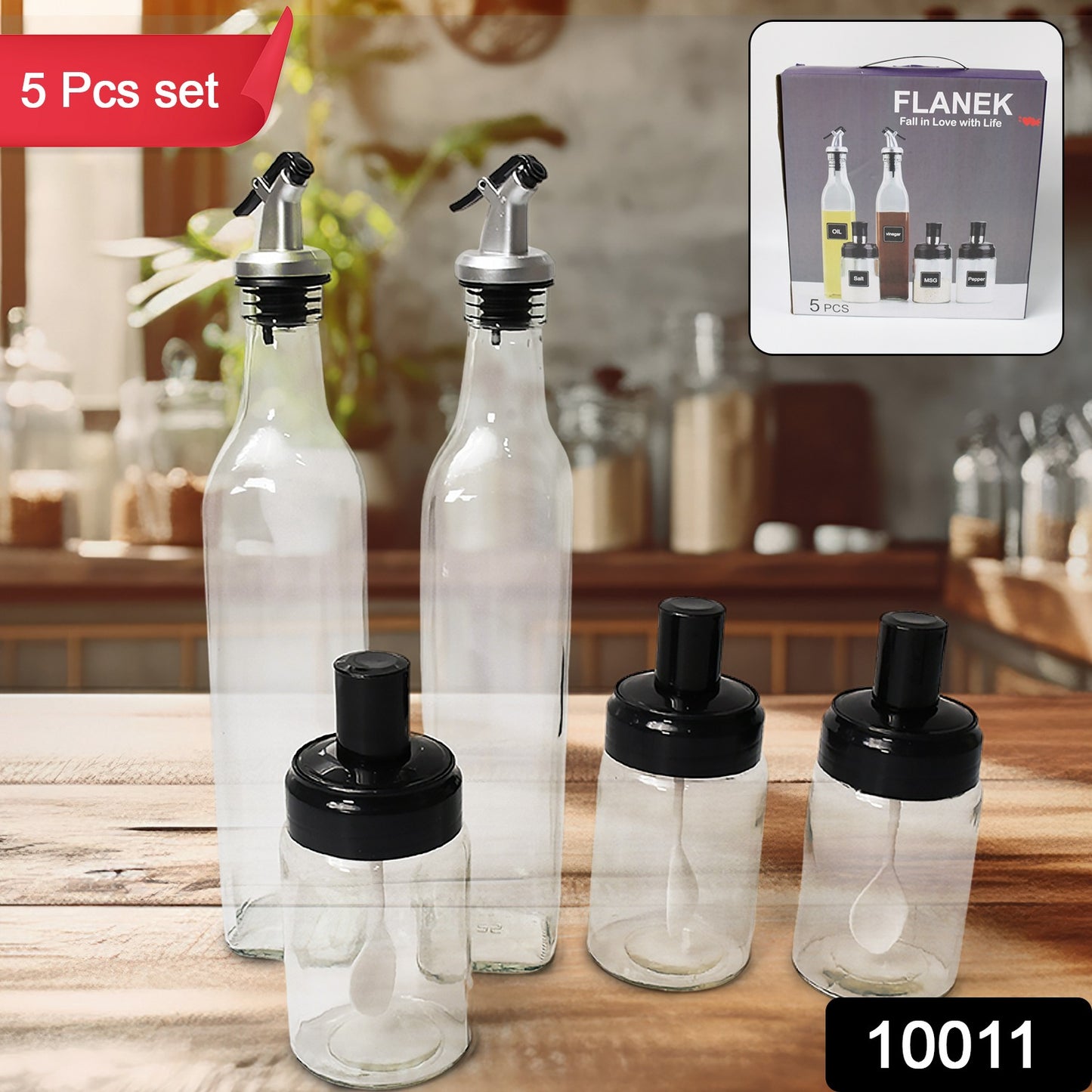Transparent Glassoil Dispenser 500 Ml Bottle Set Of 2 Spice Jar 250 Ml Set Of 3 Oil Bottle For Kitchen Oil Vinegar Storage Glass Bottle Glass Container For Spice Masala (5 Pcs Set)