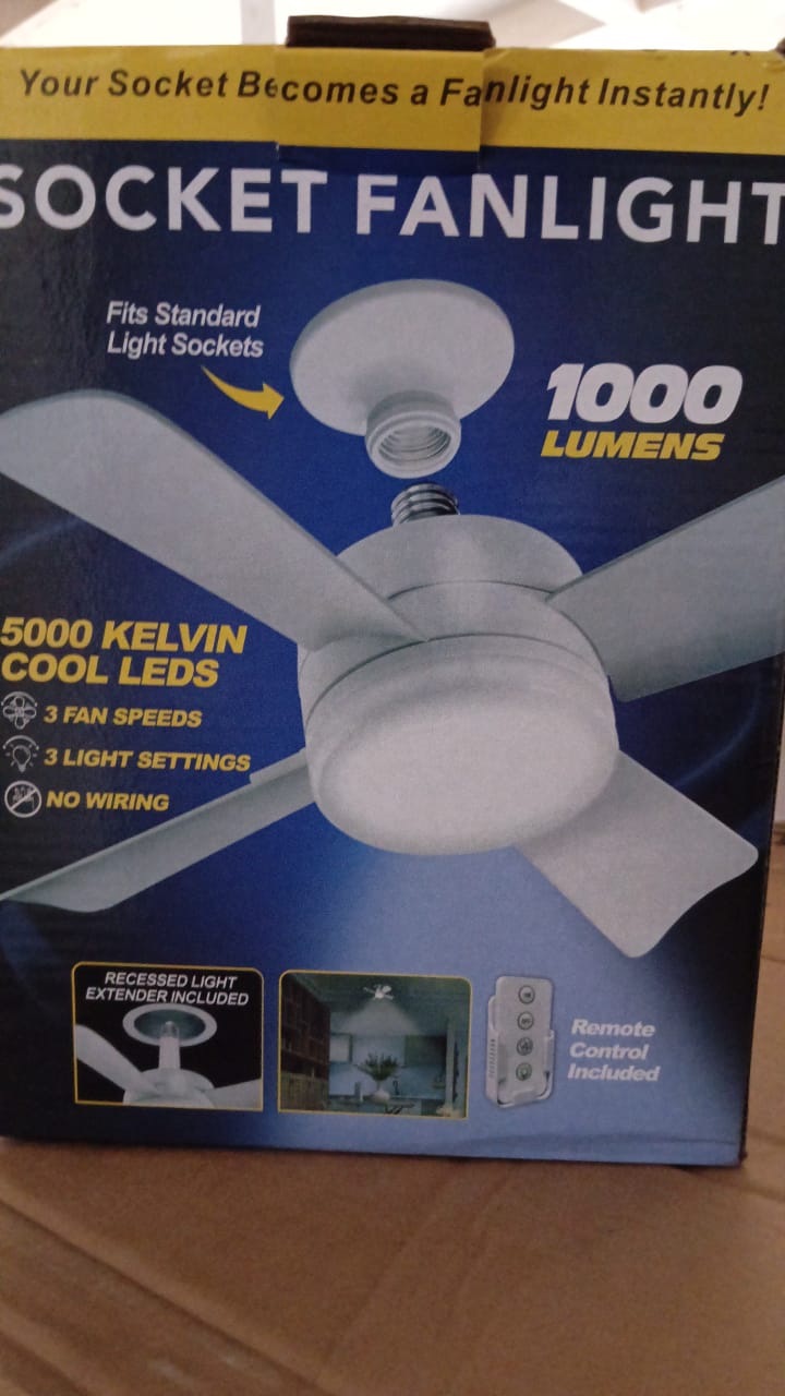 Socket Fan Light Original - Cool Light Led Ceiling Fans With Lights And Remote Control Replacement For Lightbulb - Bedroom Kitchen Living Room1000 Lumens 5000 Kelvins Cool Leds (Remote Battery Not Included)