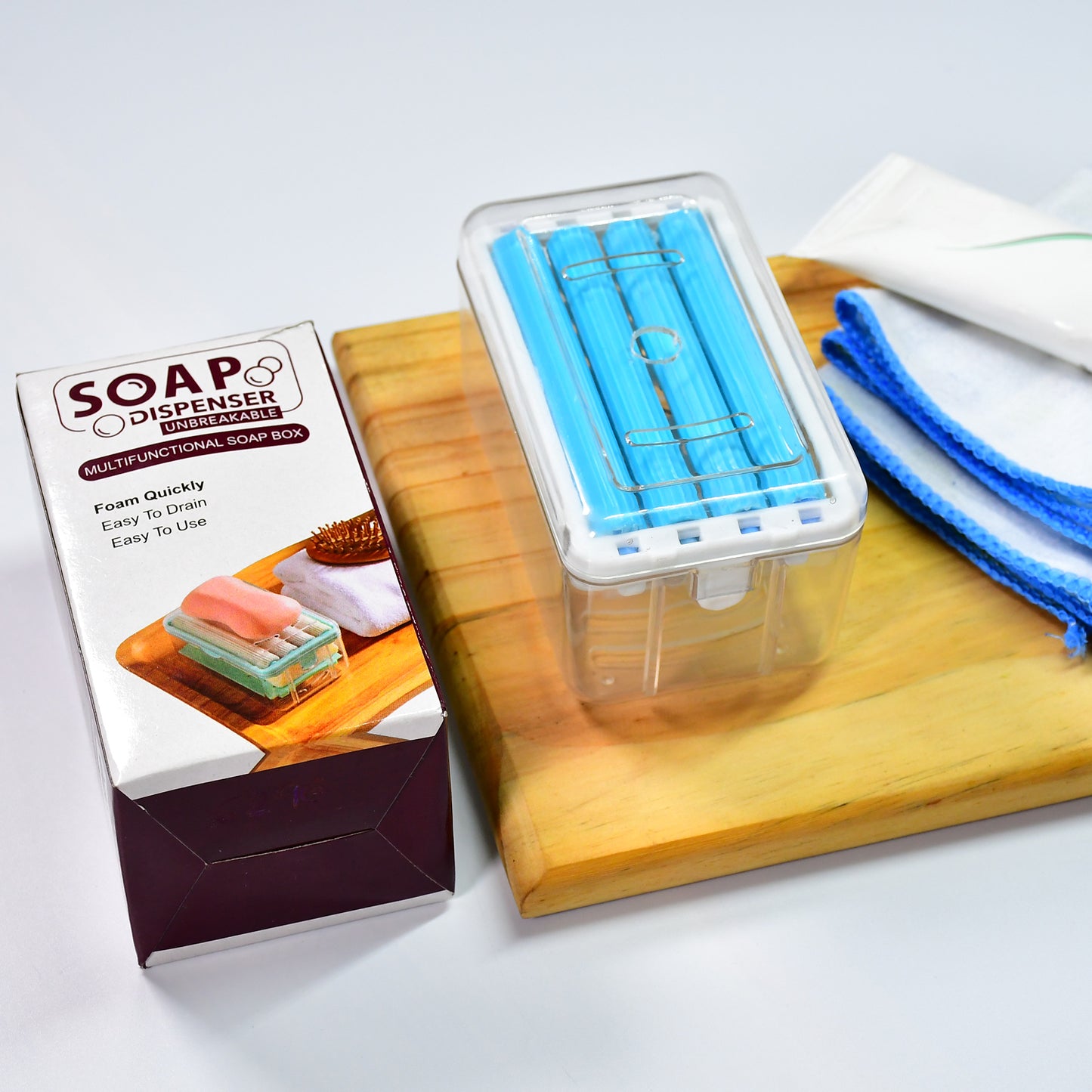 2-in-1 Portable Soap Dish Soap Dispenser With Roller And Drain Holes Multifunctional Soap Holder Foaming Soap Bar Box For Home Kitchen Bathroom