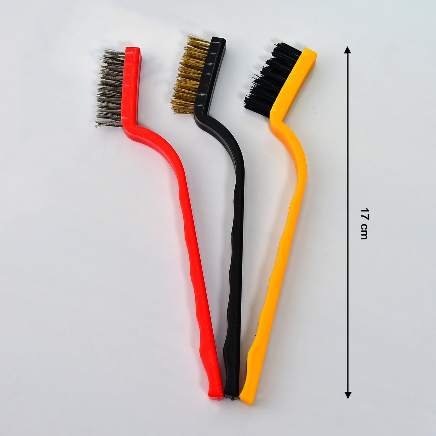 3pc Mini Wire Brush Set Brass Nylon Stainless Steel Bristles Household Cleaning Brush For Gas Stove Smoke Machine Tool Burner Tiles Tap Rust Removal Welding Slag Dirt Paint Scrubbing.