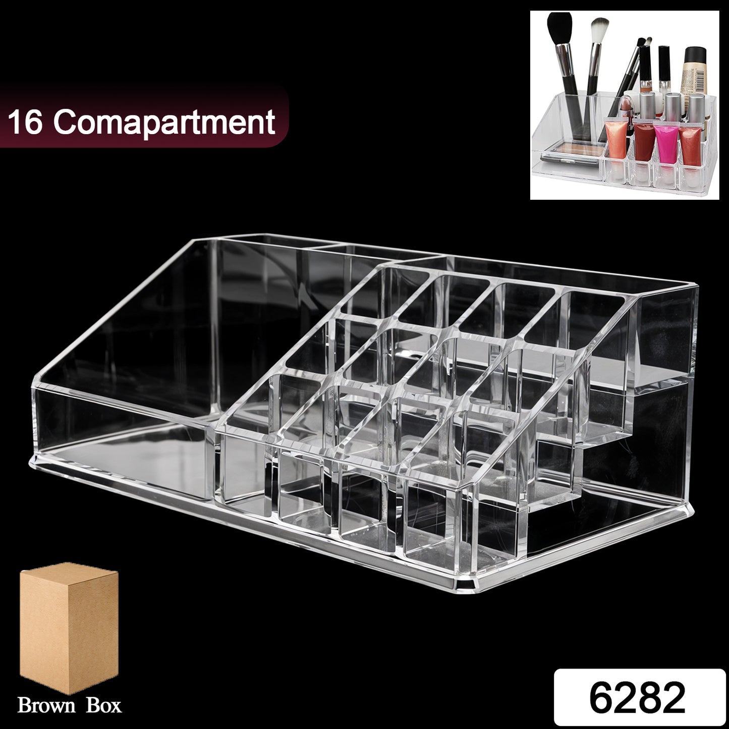 16 Compartment Cosmetic Makeup Jewellery Lipstick Storage Organiser Box Cosmetic Storage Box Make-up Lipstick Organizer Lipstick Holder Case Transparent