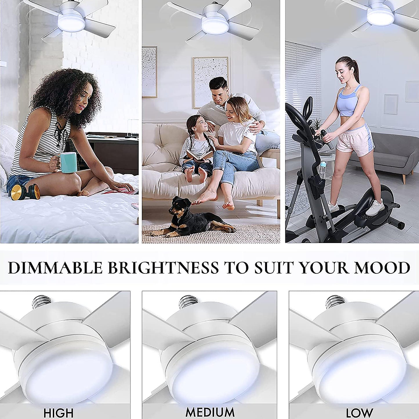Socket Fan Light Original - Cool Light Led Ceiling Fans With Lights And Remote Control Replacement For Lightbulb - Bedroom Kitchen Living Room1000 Lumens 5000 Kelvins Cool Leds (Remote Battery Not Included)