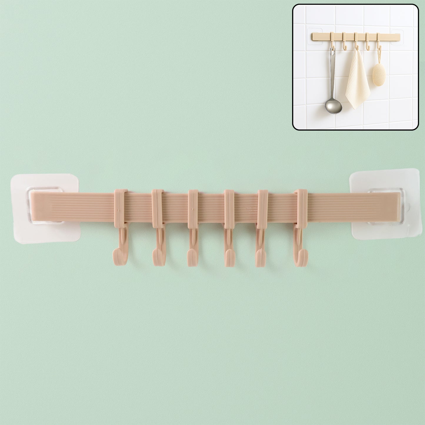 Self-Adhesive 6-Hook Wall Hanging Rack (1 Pc)