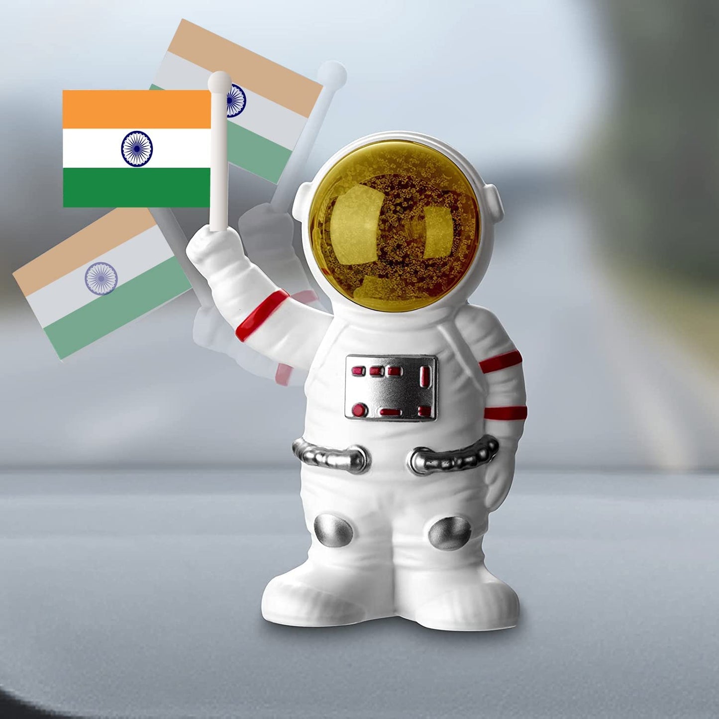 Solar Power Astronaut Ornament Moving Hand with Indian Flag (1 Pc)