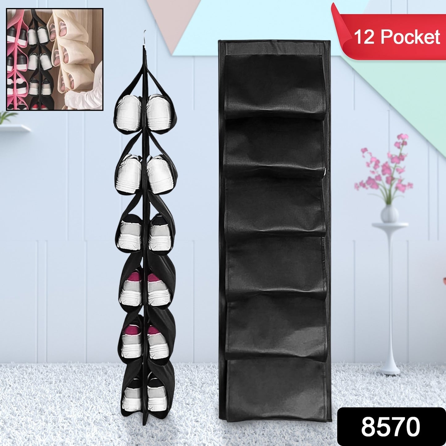 12 Grids Hanging Storage Bag (1 Pc 12 Pocket Mix Color)
