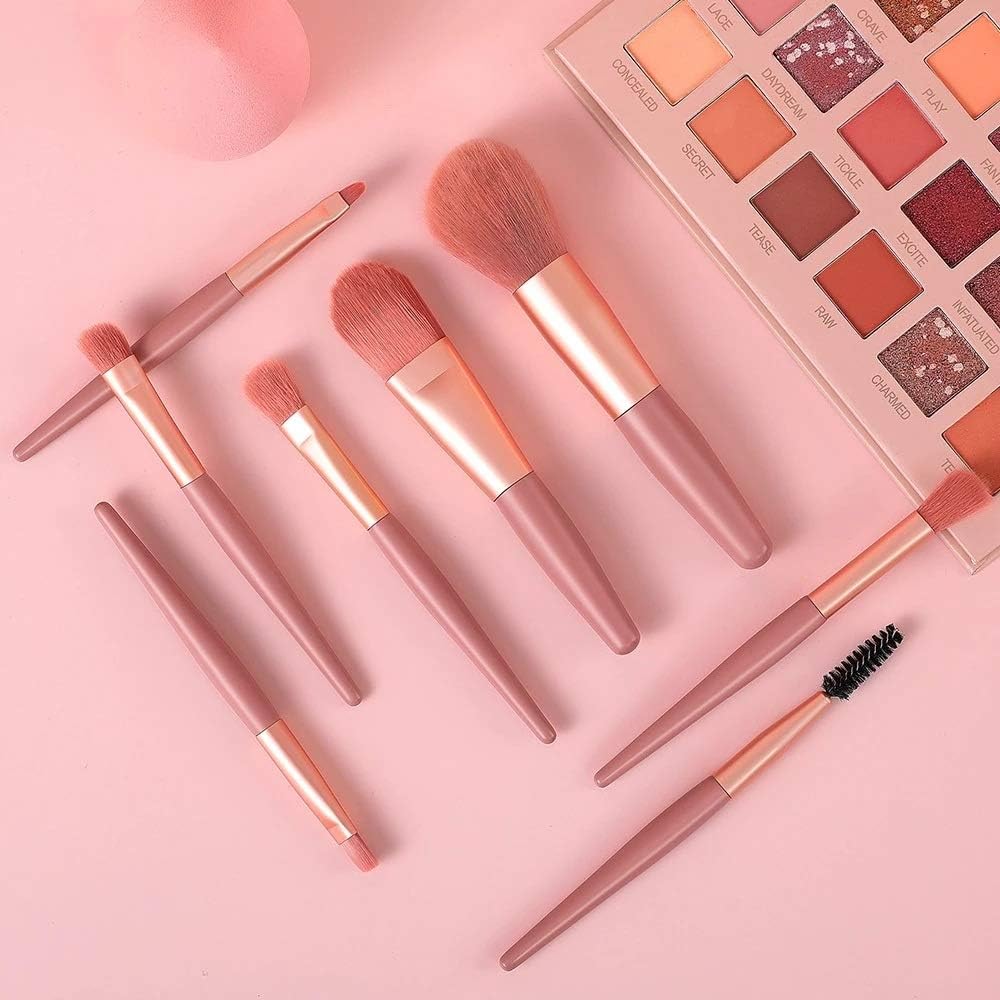 8 Pcs Mini Makeup Brush Set With Case Portable Foundation Brush Kit Travel Premium Synthetic Bristles Cosmetic Brush Set For Powder Blending Blush Eyeshadow Lipstick (Mix Color 8 Pcs Set)