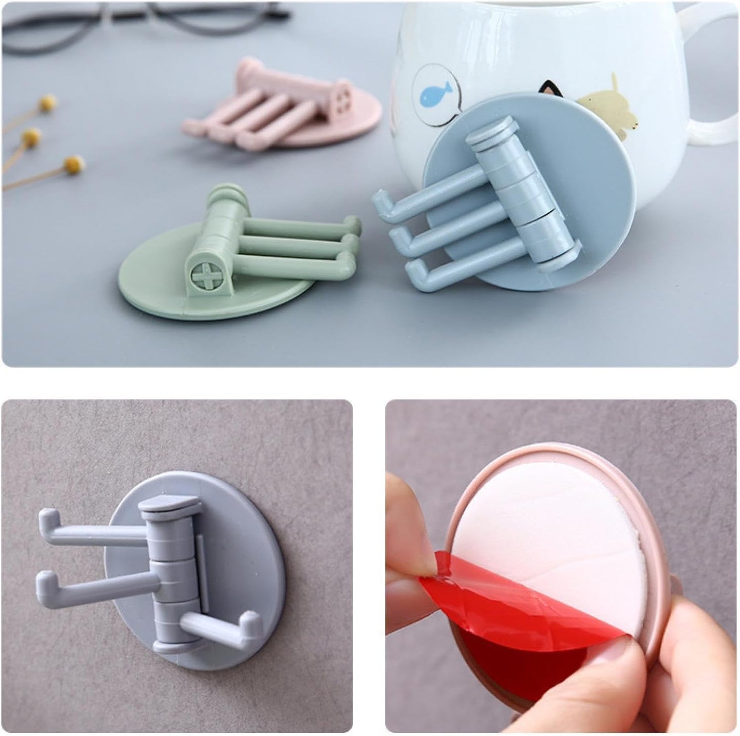 Sticky Hook Household Strong Punch-free Hook 180foldable Multi-function Rotatable Hook With 3 Hooks Suitable For Bathroom Kitchen Office (1 Pc)