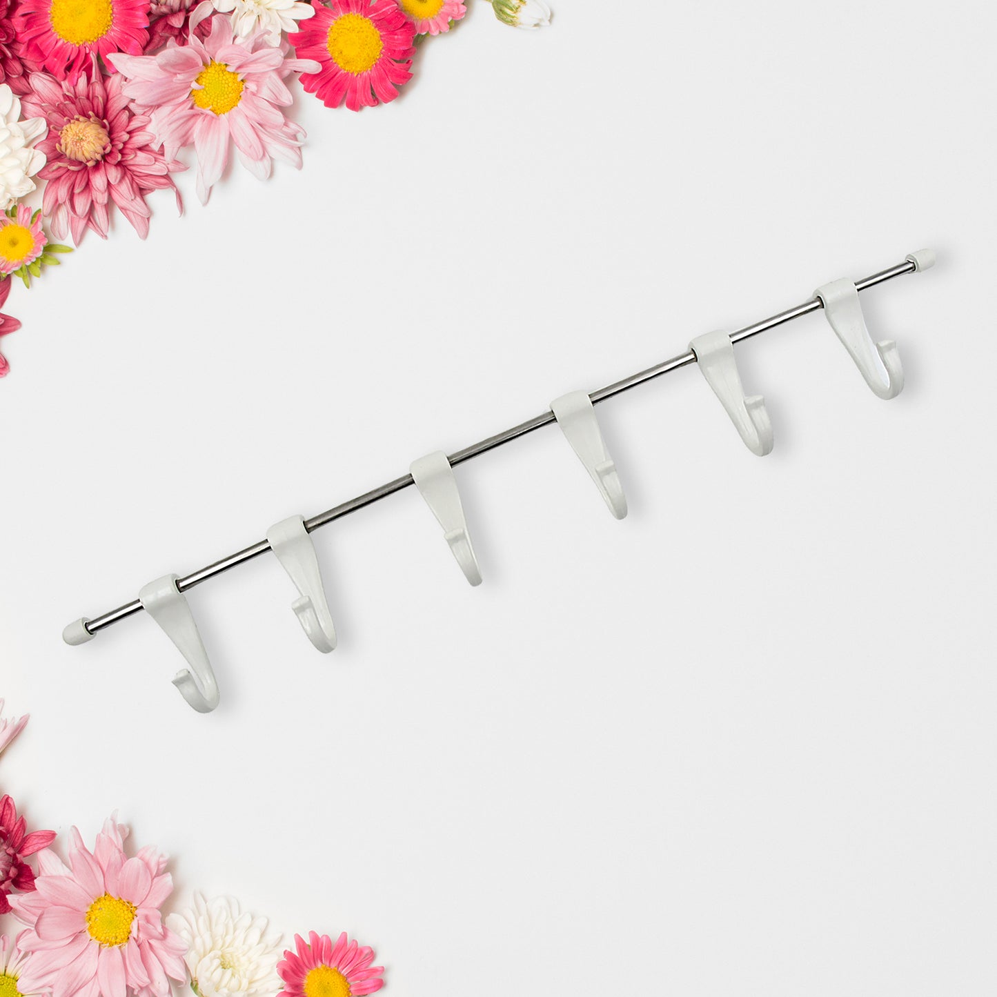 Stainless Steel Utensil Hanger Rail Nail Free Wall Mount With 2 Magic Stickers 6 Plastic Hooks For Kitchen