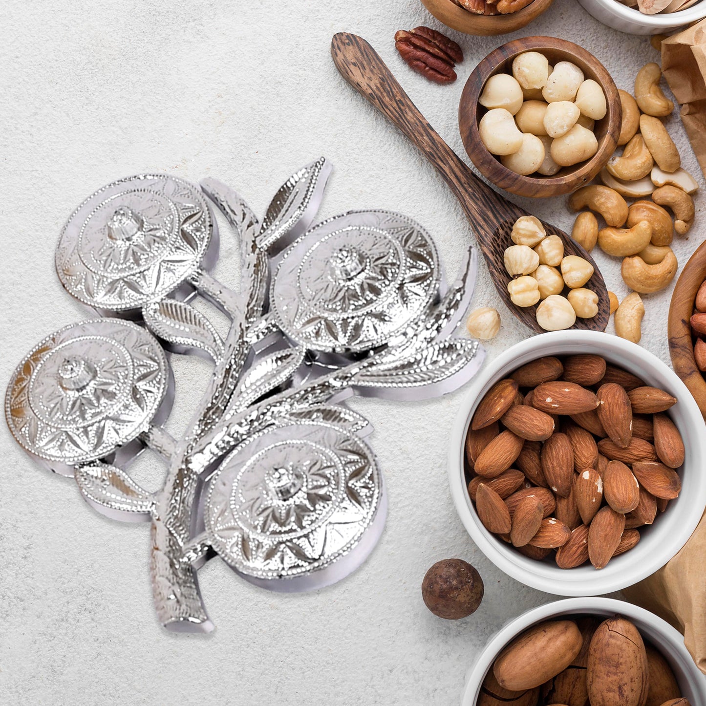 Tree Shape 4 Compartment Mukhwas Dani Serving Tray For Home Kitchen Use