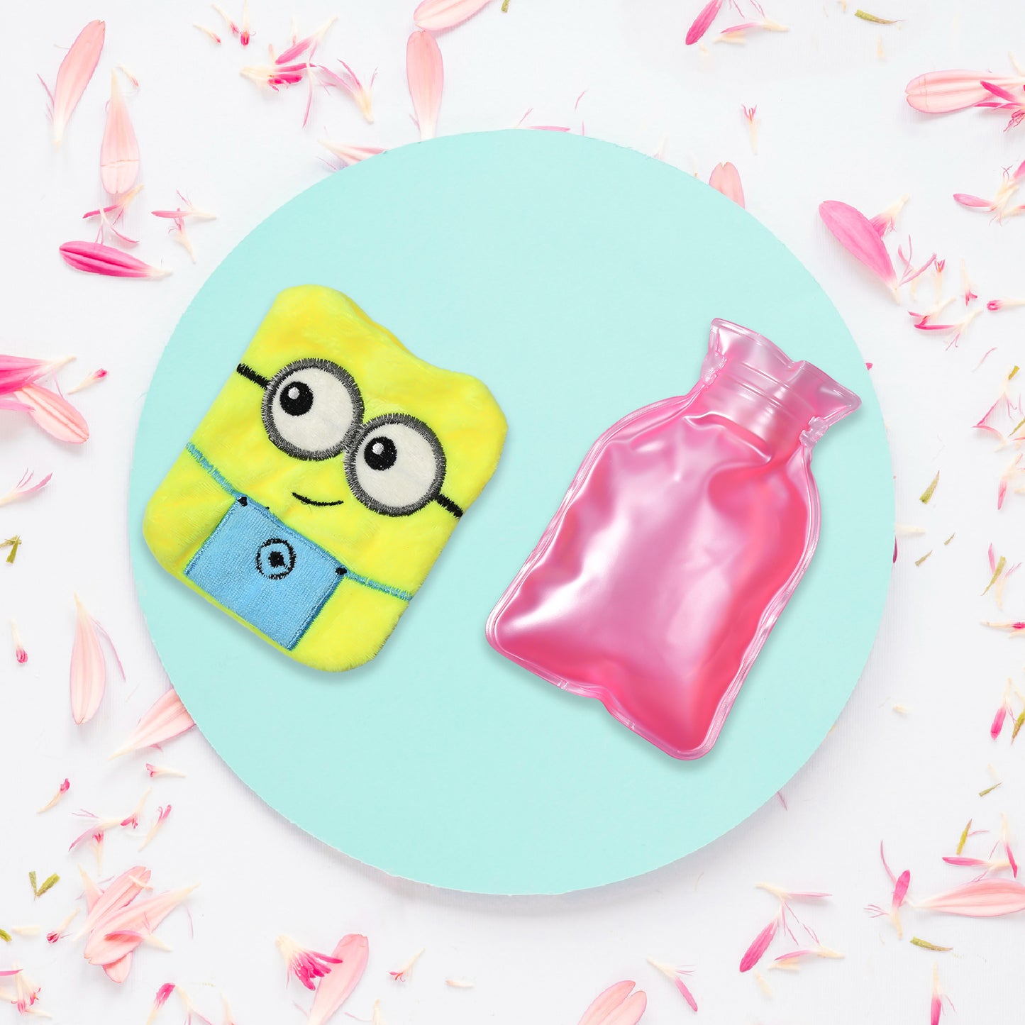 2eye Minions Small Hot Water Bag With Cover For Pain Relief Neck Shoulder Pain And Hand Feet Warmer Menstrual Cramps.