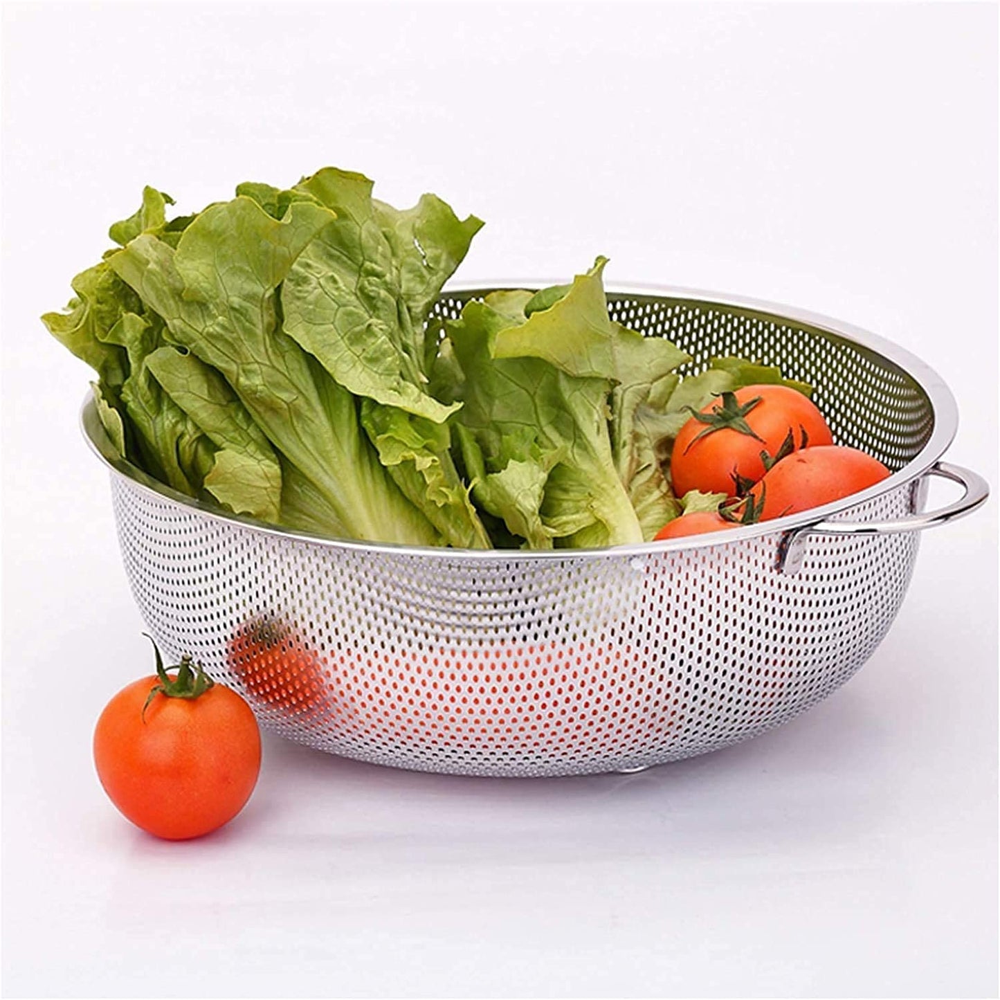 Stainless Steel Colander With Handle Large Metal Mesh Basket Strainer For Pasta Spaghetti Berry Veggies Fruits Kitchen Food Colander Dishwasher Safe (1 Pc 25.5 Cm)