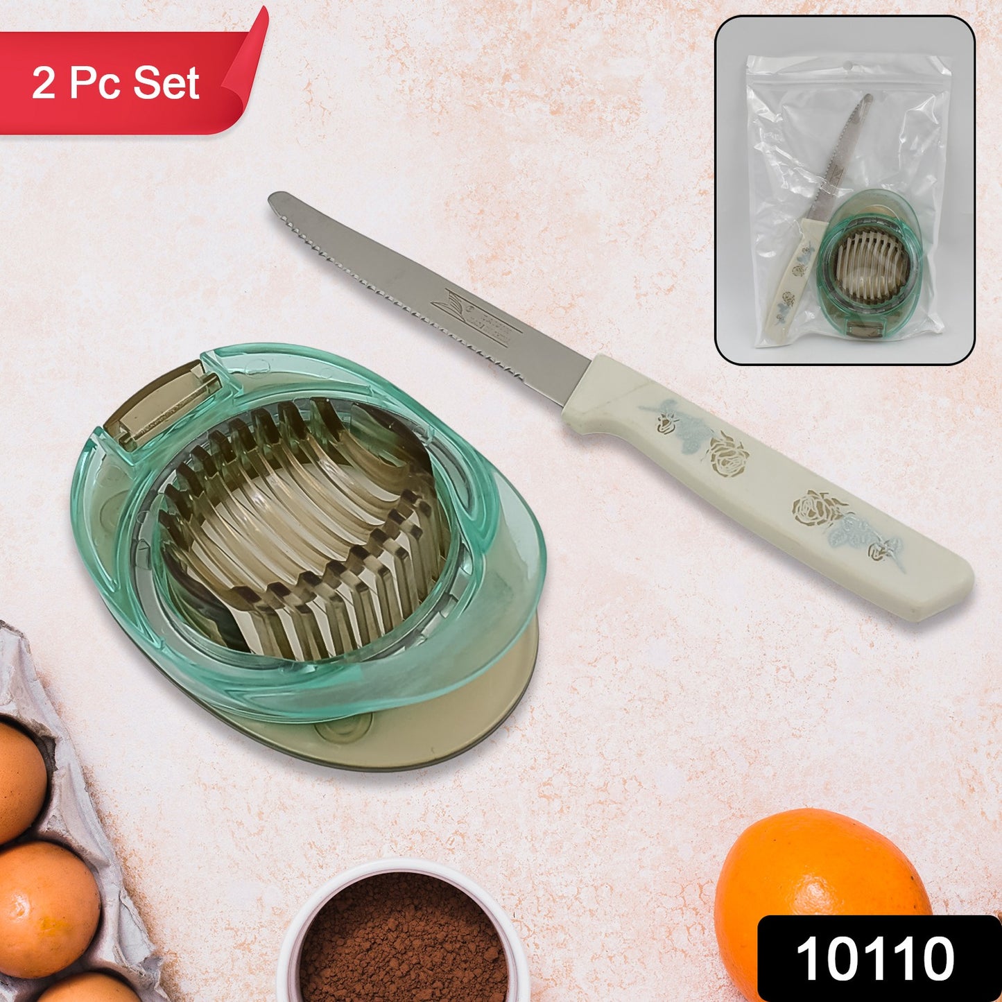 Stainless Steel Egg Slicer Knife (2 Pc Set)