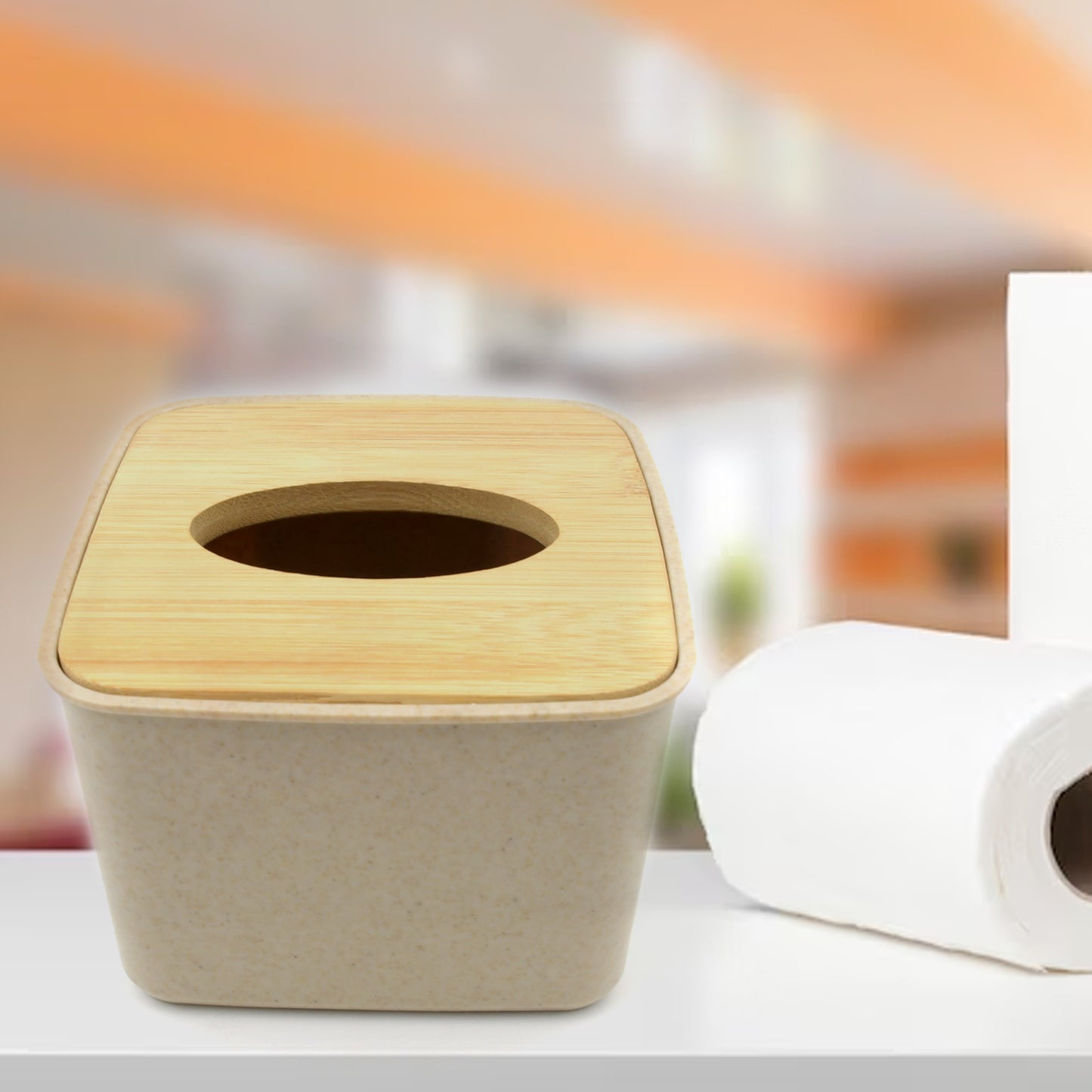 Tissue Box Desktop Stand Bamboo Tissue Cover Box Rectangular Paper Towel Holder Removable Tissue Dispenser For Bathroom Vanity Countertop Bedroom Car Holder Paper Towels Dispenser (1 Pc )