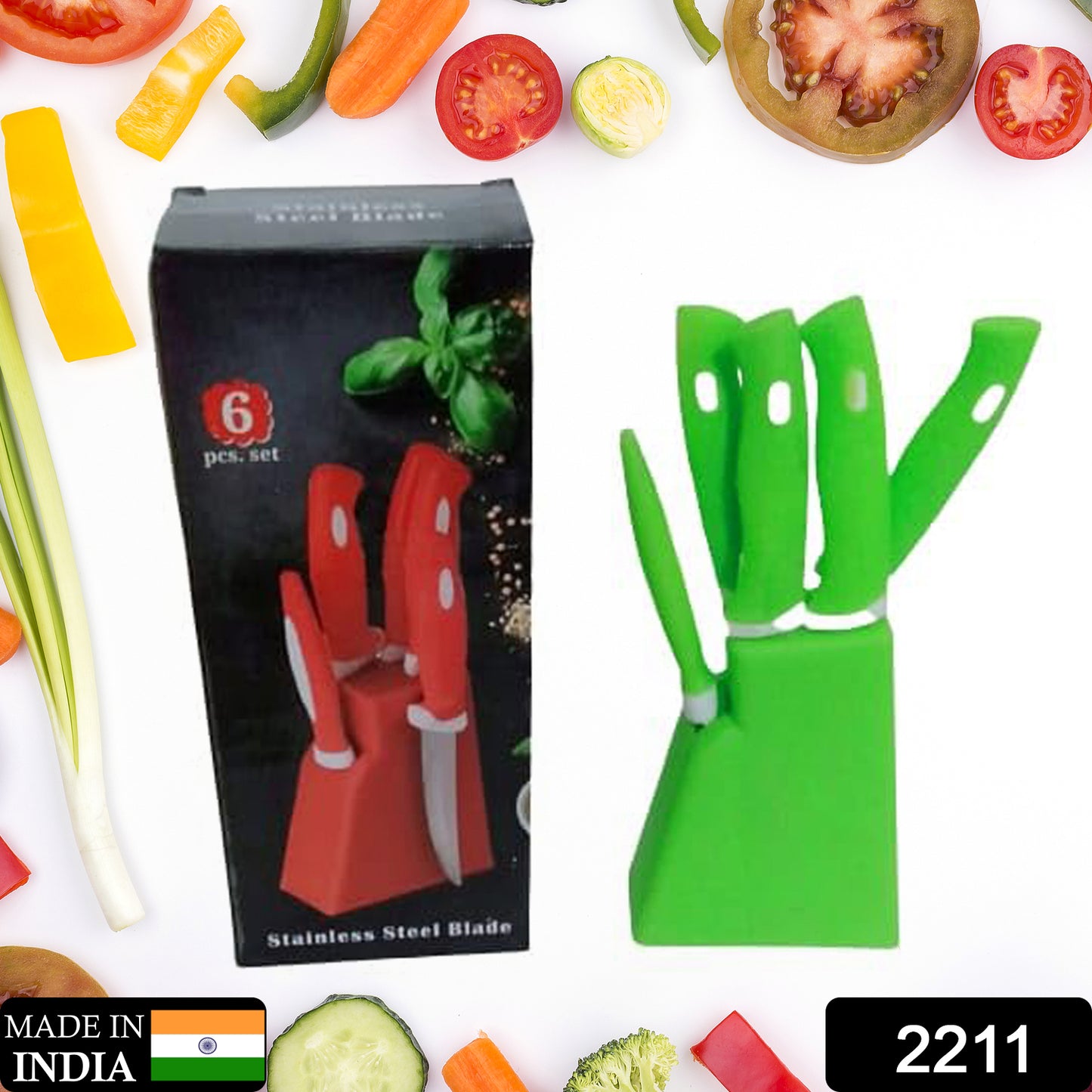 Stainless Steel Knife Peeler Set With Stand - 6 Pcs