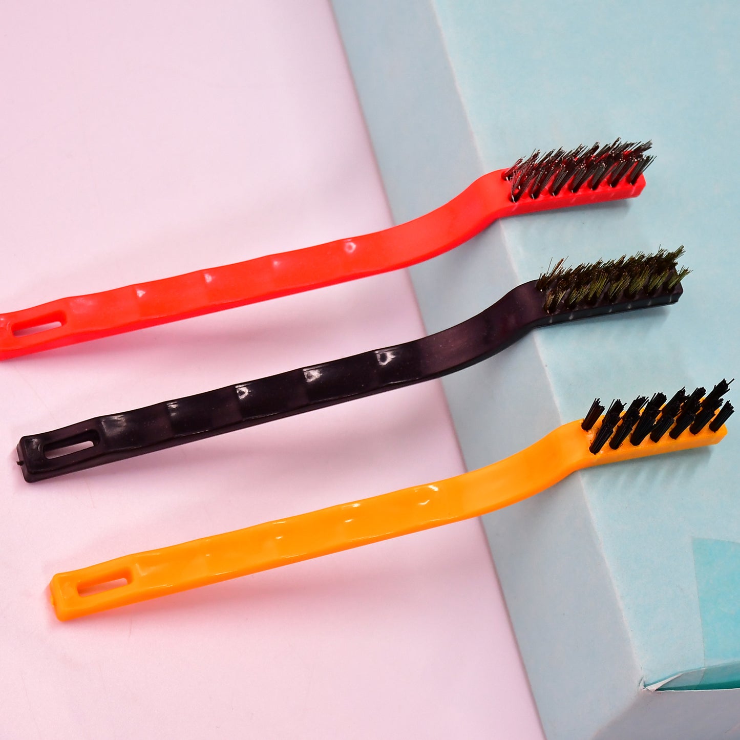 3pc Mini Wire Brush Set Brass Nylon Stainless Steel Bristles Household Cleaning Brush For Gas Stove Smoke Machine Tool Burner Tiles Tap Rust Removal Welding Slag Dirt Paint Scrubbing.