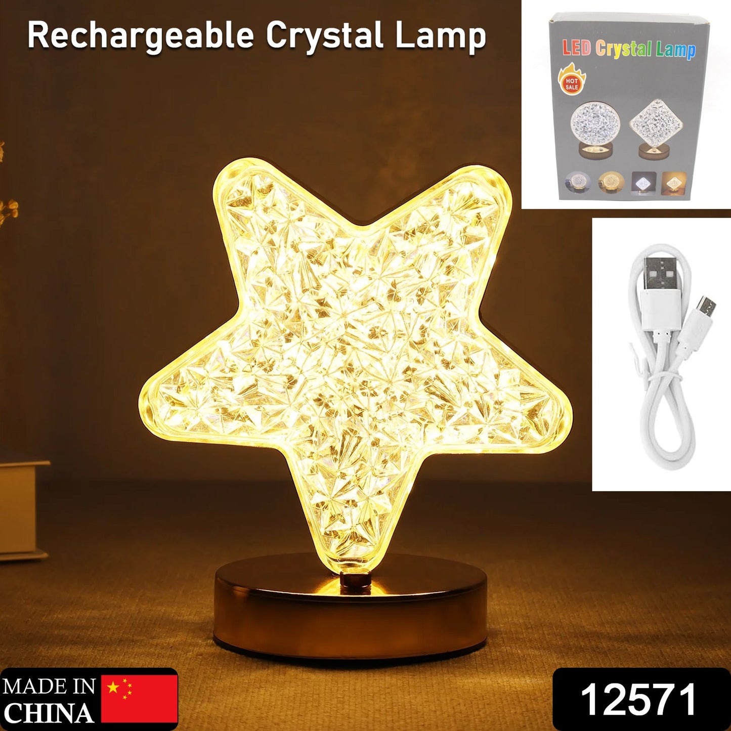 Star Shape Crystal Diamond Lamp Cordless Luxury Lamp With Usb Rechargeable 3-way Dimmable Touch Control Decorative Nightstand Lamp For Bedroom Living Room Party Restaurant Decor (1 Pc )