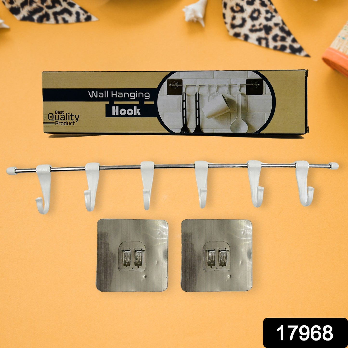 Stainless Steel Utensil Hanger Rail Nail Free Wall Mount With 2 Magic Stickers 6 Plastic Hooks For Kitchen