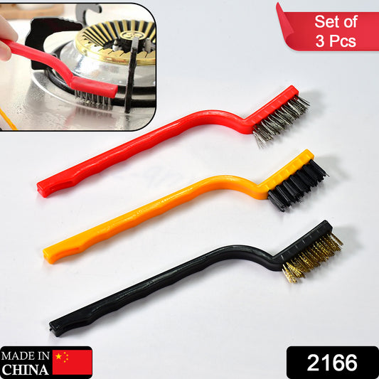 3pc  Mini Wire Brush Set Brass Nylon Stainless Steel Bristles Household Cleaning Brush For Gas Stove Smoke Machine Tool Burner Tiles Tap Rust Removal Welding Slag Dirt  Paint Scrubbing.