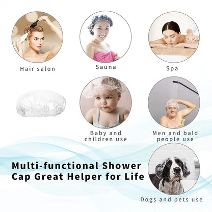 Disposable Plastic Shower Caps Clear Elastic Thick Bath Cap For Women Spahome Usehotel And Hair Salon (1pc)