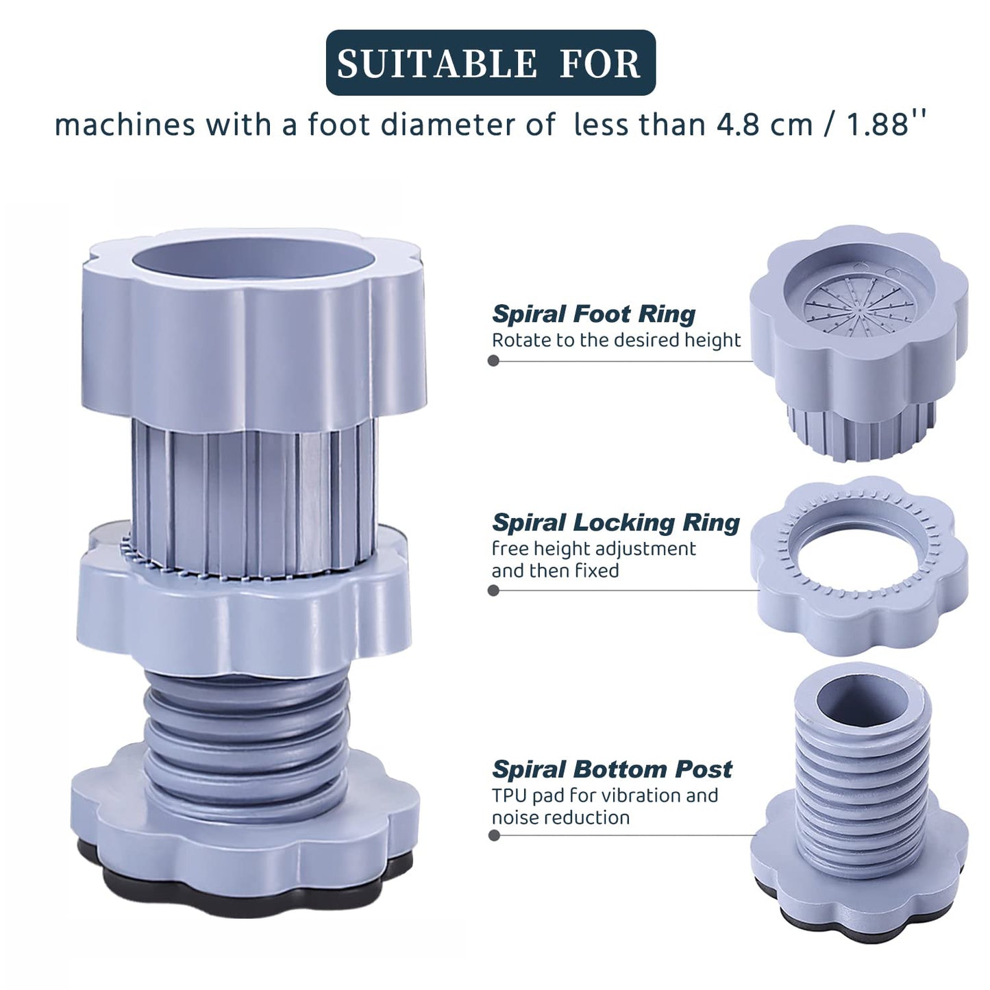 Washing Machine Support Anti Vibration Washing Machine Support Adjustable Washer Anti Vibrasion Pads Washer  Dryer Pedestals Washing Machine Accessory Anti- Skid Pad Pvc Lifting Pad Non-slip ( 4 Pc Set )