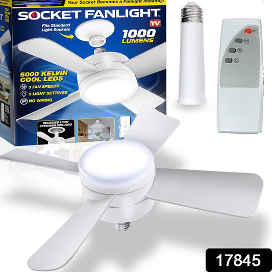 Socket Fan Light Original - Cool Light Led  Ceiling Fans With Lights And Remote Control Replacement For Lightbulb - Bedroom Kitchen Living Room1000 Lumens  5000 Kelvins Cool Leds (Remote Battery Not Included)