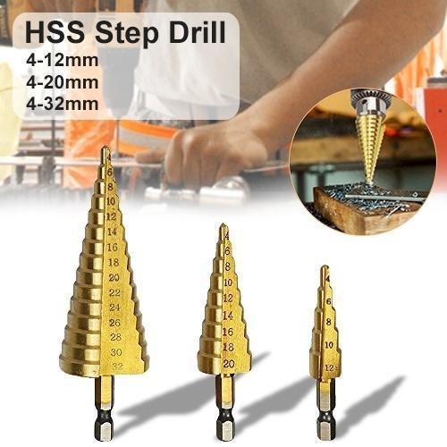 3x Large Hss Steel Step Cone Drill Titanium Bit Set Hole Cutter (4-32 4-20 4-12mm)