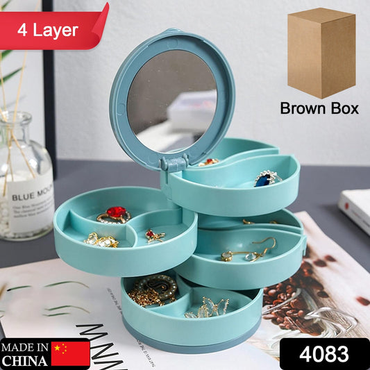 4 Layers Jewellery Box 360 Degree Rotating Jewelry Box Jewelry And Earring Organizer Box With Mirror Accessory Storage Box Travel Decor Portable Jewelry Case Ornaments Storage Box Necklace Jewelry Organizer Jewelry Organizer Box
