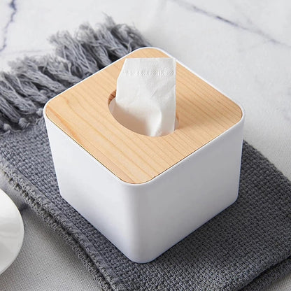 Tissue Box Desktop Stand Bamboo Tissue Cover Box Rectangular Paper Towel Holder Removable Tissue Dispenser For Bathroom Vanity Countertop Bedroom Car Holder Paper Towels Dispenser (1 Pc )