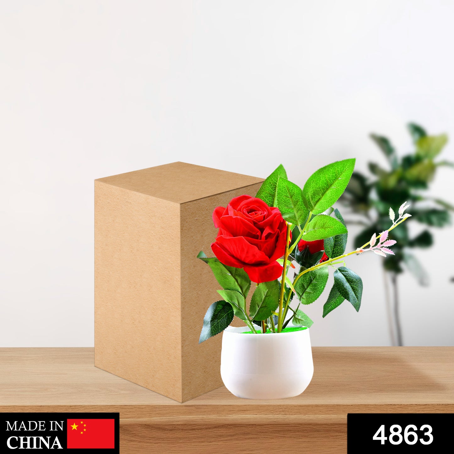 Artificial Rose Flower Plant With Pot For Home Office Or Gift