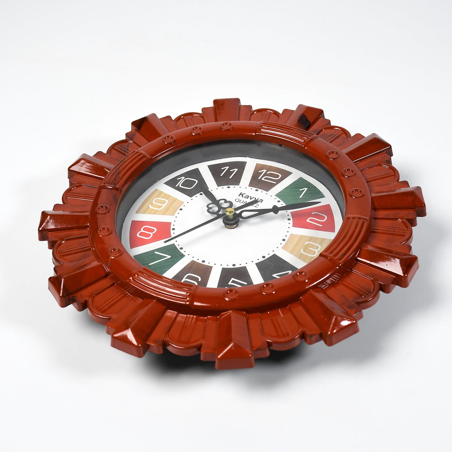 Wooden Look Designer Wall Clock Plastic Decorative Latest Wall Clock Battery Operated Round Easy To Read For Roomhomekitchenbedroomofficeschool