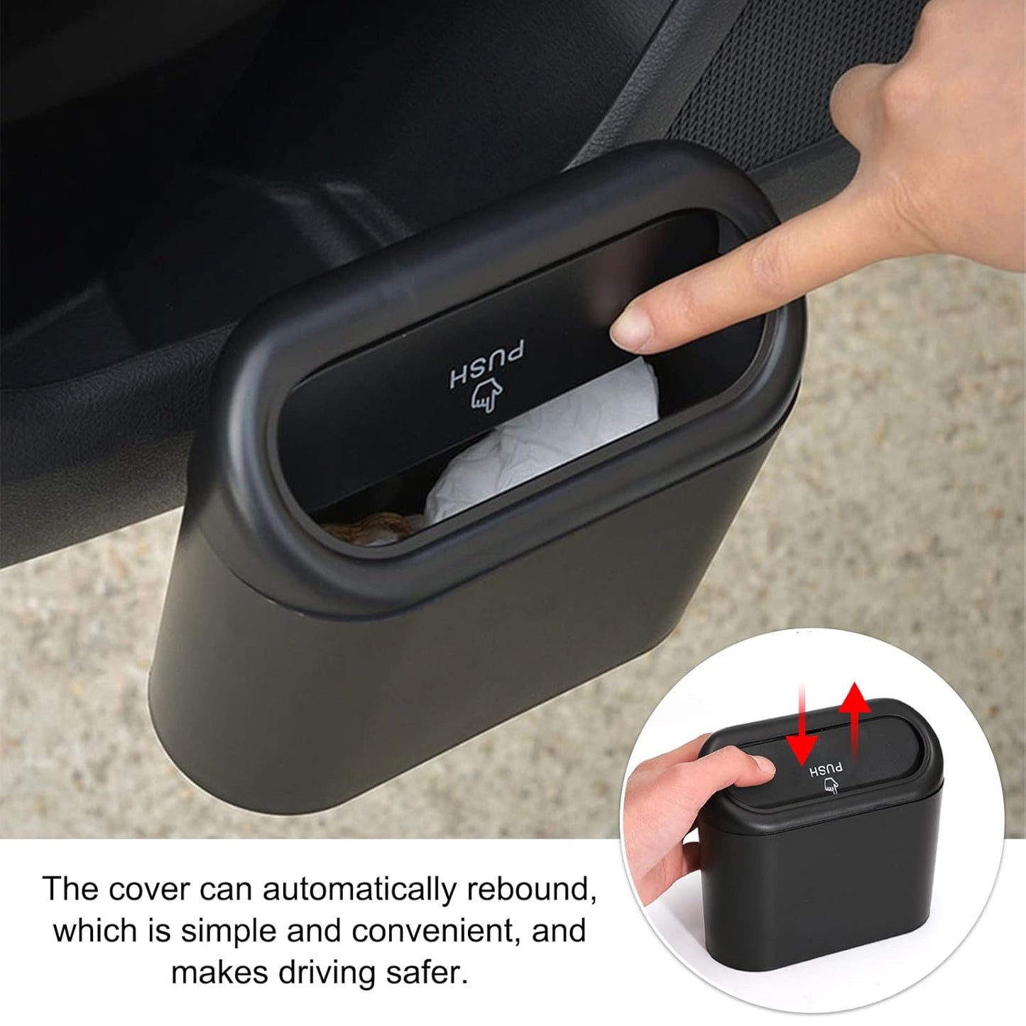 Plastic Mini Car Trash Can / Bin with Lid (1 Pc / With Brown Box)