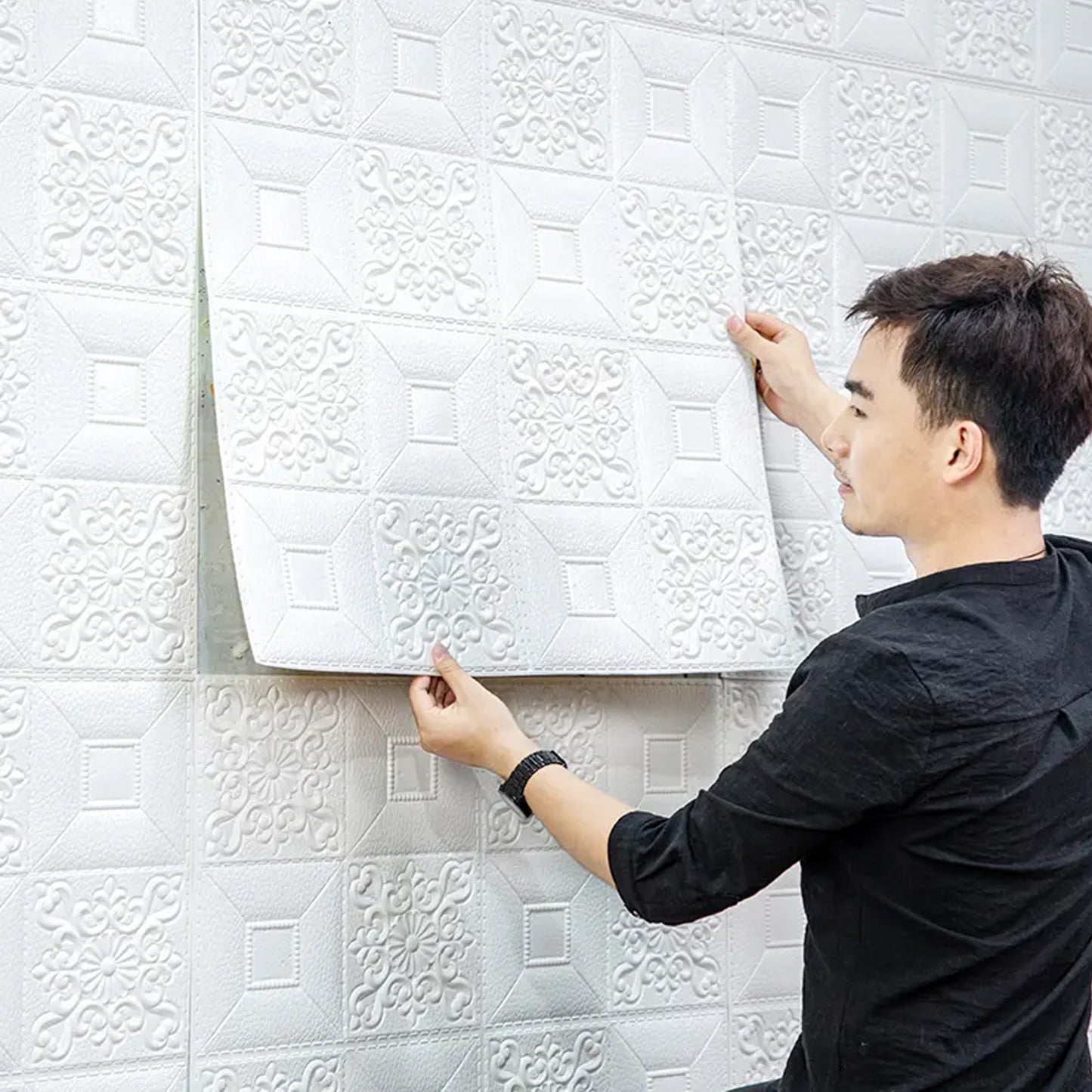Wallpaper 3d Foam Wallpaper Sticker Panels I Ceiling Wallpaper For Living Room Bedroom I Furniture Door I Foam Tiles (Square Design)