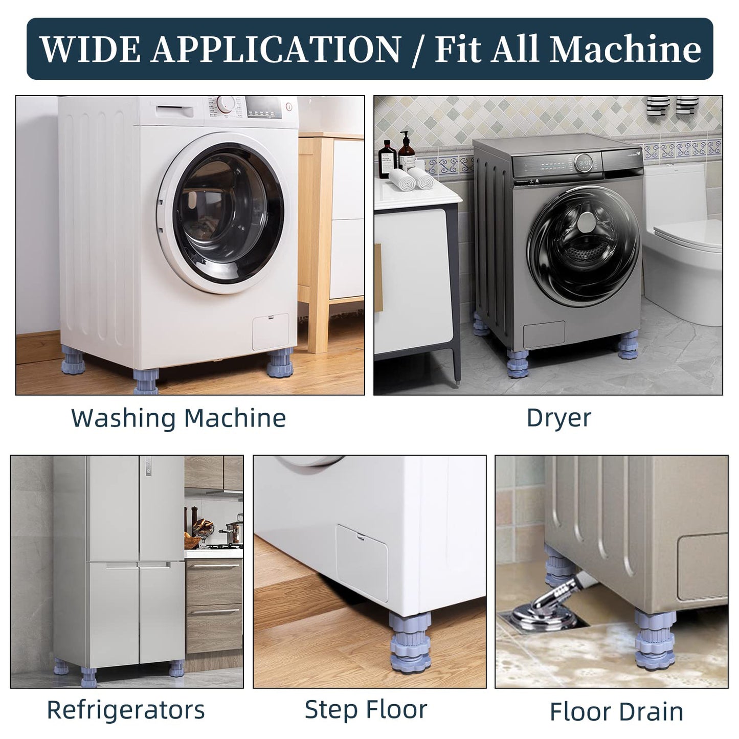 Washing Machine Support Anti Vibration Washing Machine Support Adjustable Washer Anti Vibrasion Pads Washer  Dryer Pedestals Washing Machine Accessory Anti- Skid Pad Pvc Lifting Pad Non-slip ( 4 Pc Set )