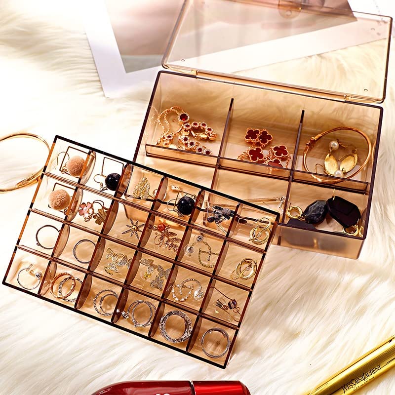 2 Layer Acrylic Jewelry Storage Box Dustproof Earring Box Storage Box Portable Nail Art Storage Case 24-grid Small And 6-grid Big Case Makeup Vanity Box (1 Pc  30 Compartment)