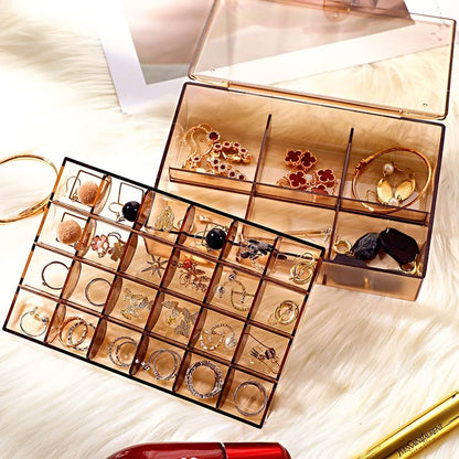 2 Layer Acrylic Jewelry Storage Box Dustproof Earring Box Storage Box Portable Nail Art Storage Case 24-grid Small And 6-grid Big Case Makeup Vanity Box (1 Pc  30 Compartment)