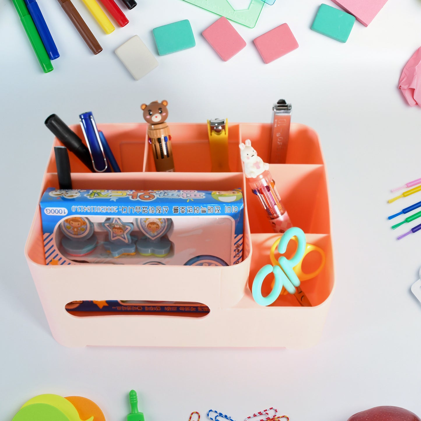 Tissue Paper Storage Holder Stationery Storage Remote Control Decorative Pen Pencil Napkin Mobile Phone Multi-function Desk Storage Organizer For Home And Office (6 Compartment)