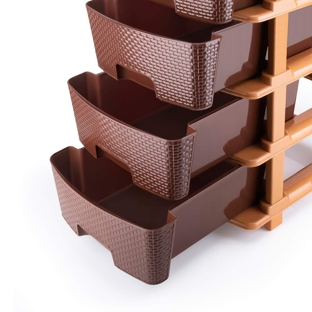 5tier Plastic Modular Drawer System For Multiple Use (Brown Colour)