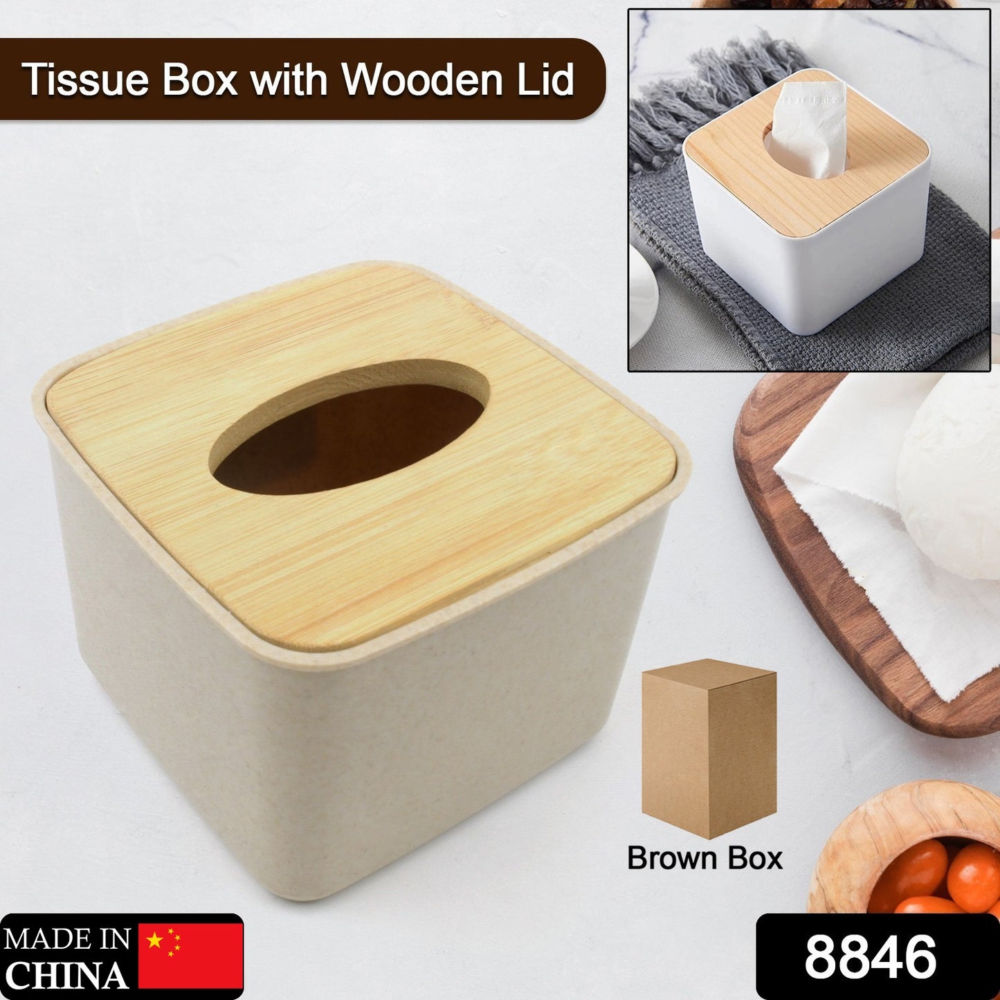Tissue Box Desktop Stand Bamboo Tissue Cover Box Rectangular Paper Towel Holder Removable Tissue Dispenser For Bathroom Vanity Countertop Bedroom Car Holder Paper Towels Dispenser (1 Pc )