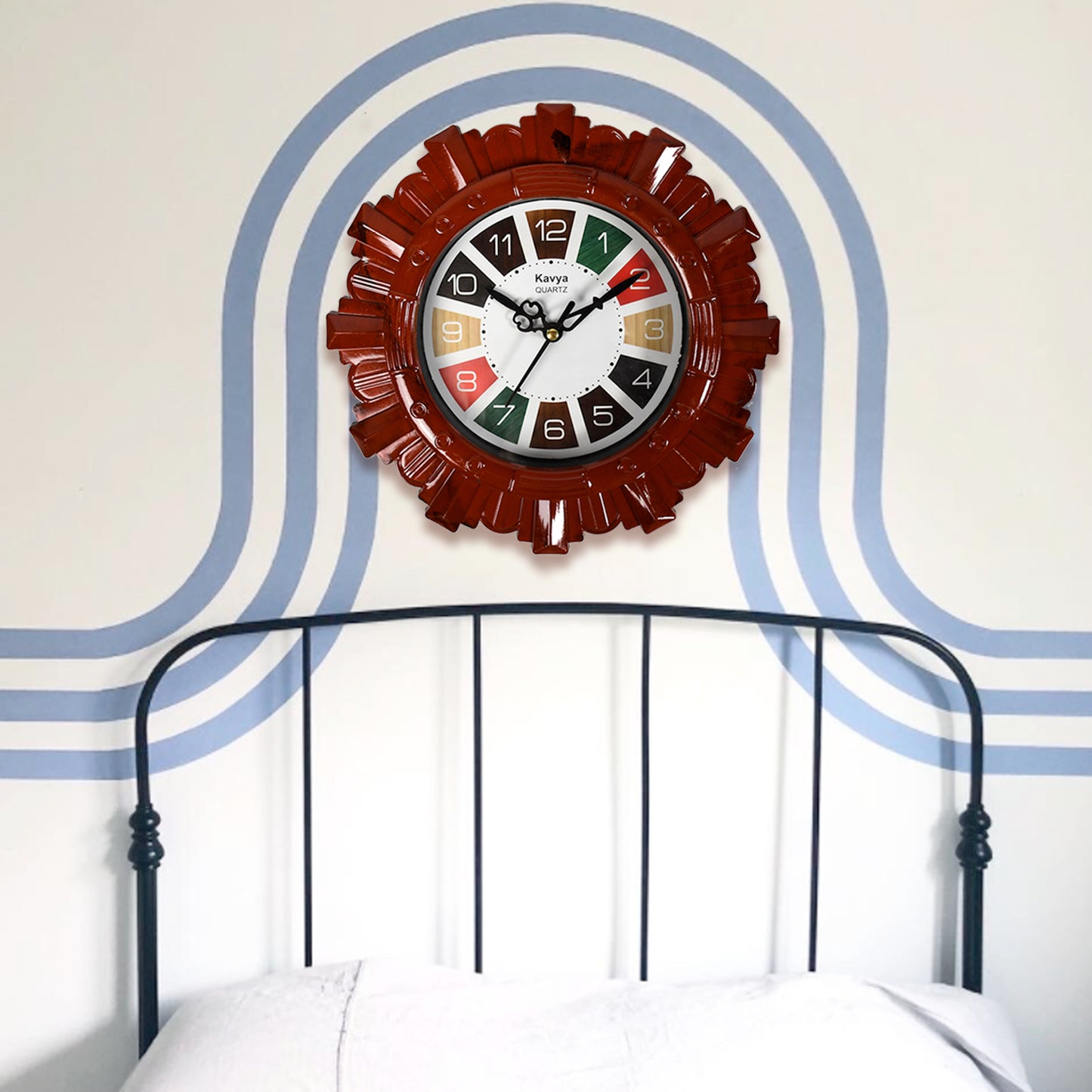 Wooden Look Designer Wall Clock Plastic Decorative Latest Wall Clock Battery Operated Round Easy To Read For Roomhomekitchenbedroomofficeschool