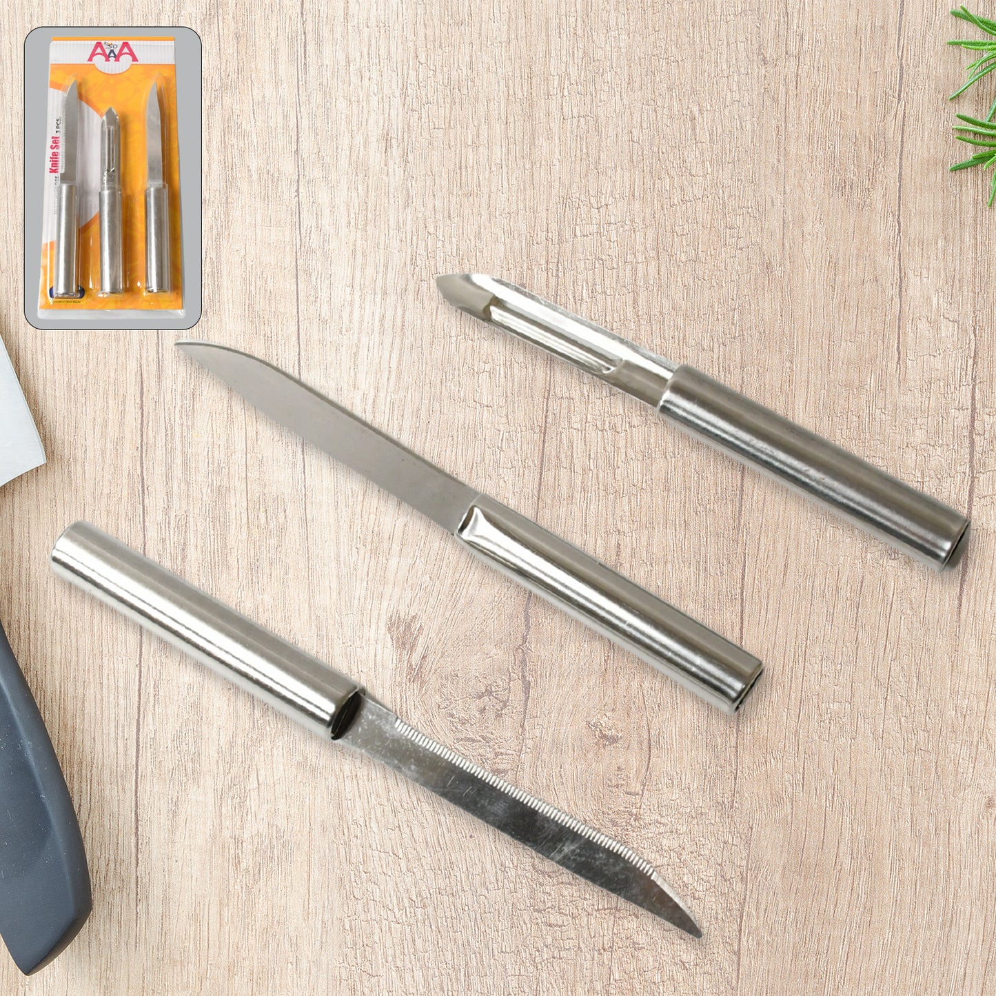 Stainless Steel Multipurpose Sharp Cutting Knife With Non-slip Handle For Fruit Meat And Vegetable Chopping (Pack Of 3)