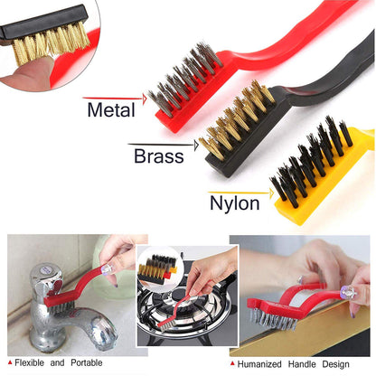 3pc  Mini Wire Brush Set Brass Nylon Stainless Steel Bristles Household Cleaning Brush For Gas Stove Smoke Machine Tool Burner Tiles Tap Rust Removal Welding Slag Dirt  Paint Scrubbing.