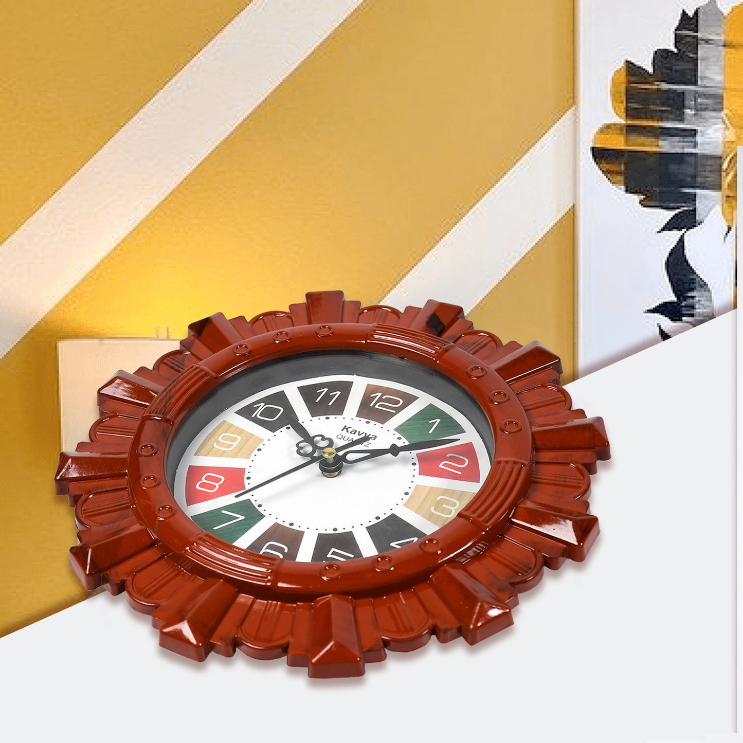 Wooden Look Designer Wall Clock Plastic Decorative Latest Wall Clock Battery Operated Round Easy To Read For Roomhomekitchenbedroomofficeschool