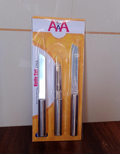 Stainless Steel Multipurpose Sharp Cutting Knife With Non-slip Handle For Fruit Meat And Vegetable Chopping (Pack Of 3)