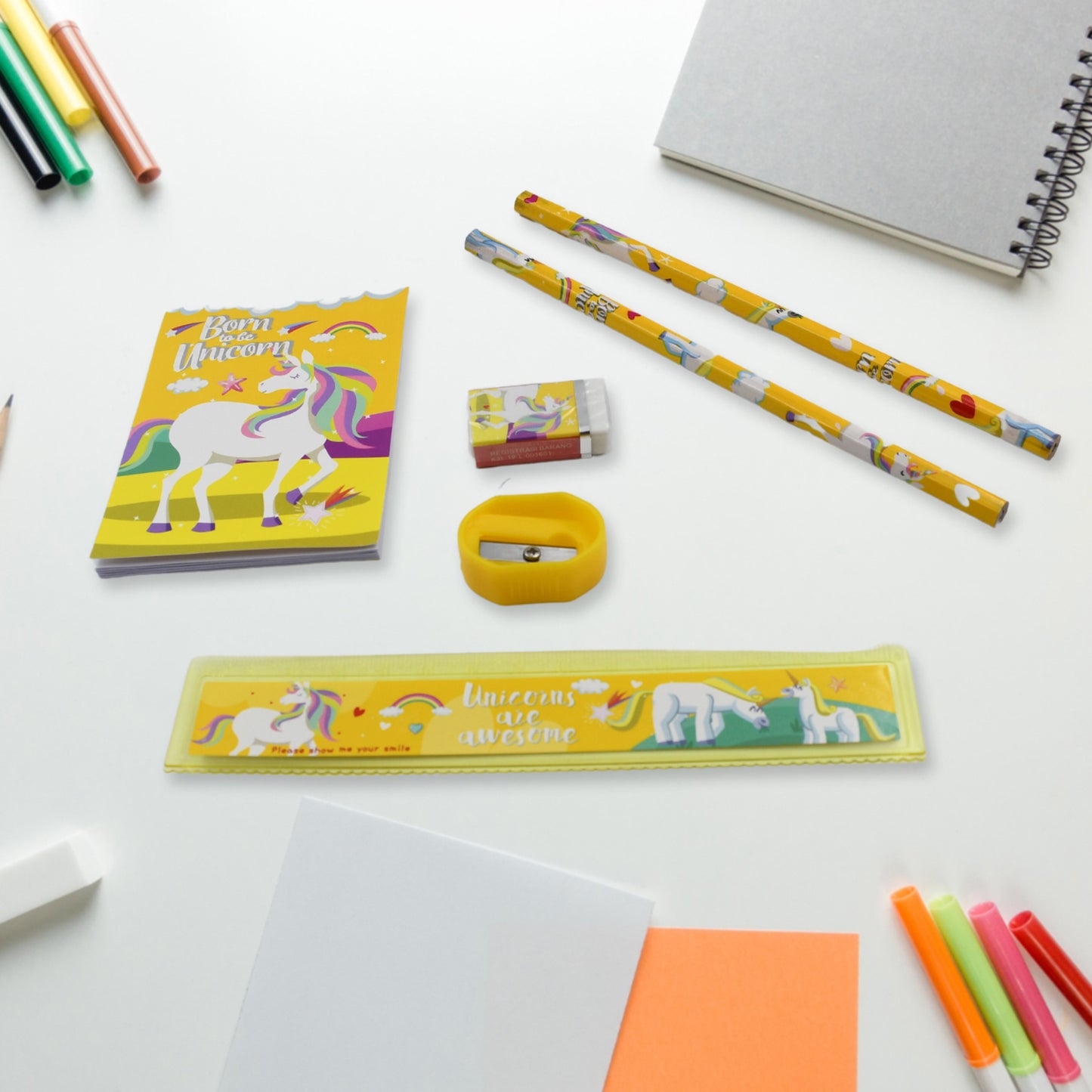 6 Pc Set Stationary Set Including Pencil Ruler Rubber Pencil Sharpener  School Office Product Gift