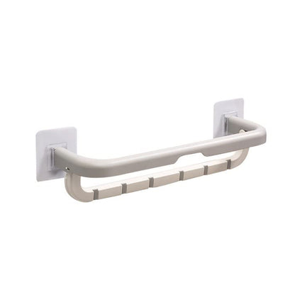 Wall Mounted Double Bar Towel Holder With Hooks  Multifunctional Adjustable Towels Rack For Kitchenbathroom  Folding Towel Shelf