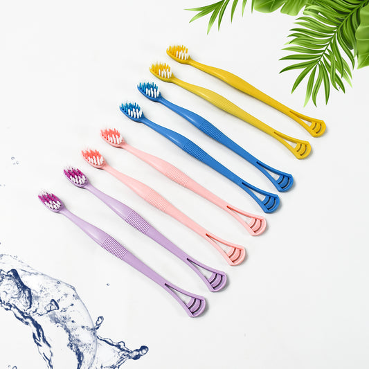 2-in-1 Tooth Brush With Tongue Scraper Soft Bristle  Long Handle (8pcs) Soft Toothbrush